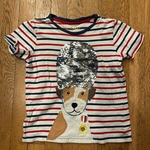 Mini Boden Red and White Striped Sequin Guard Dog Tee